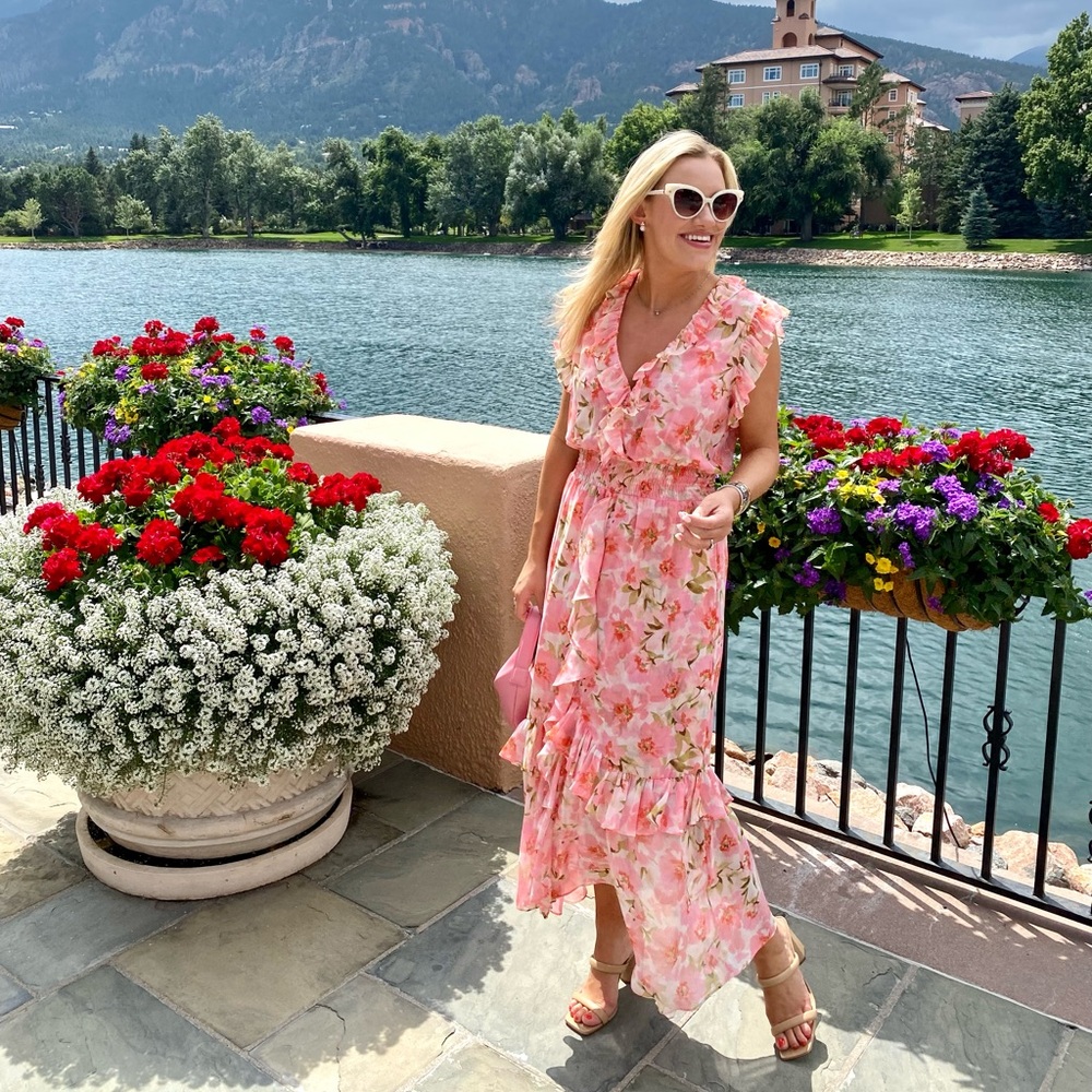 Misa Los Angeles Floral Ruffle Midi Dress